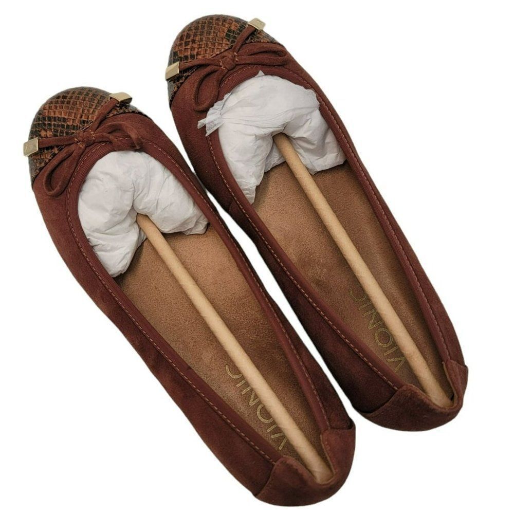 Vionic Ballet Flats Brown Suede Python New Snake … - image 3